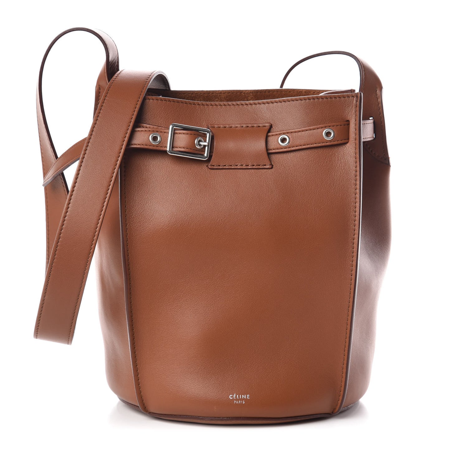 Smooth Calfskin Long Strap Big Bucket Bag Tan