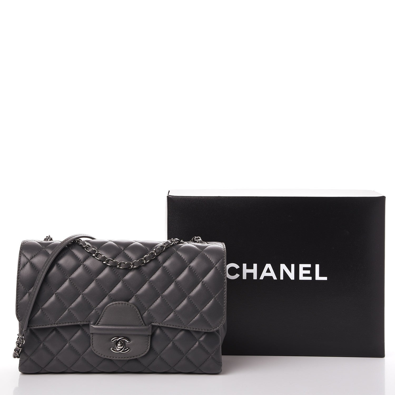 Chanel Lambskin Quilted Jumbo Coco Loop Flap Charcoal Grey 8 of 8