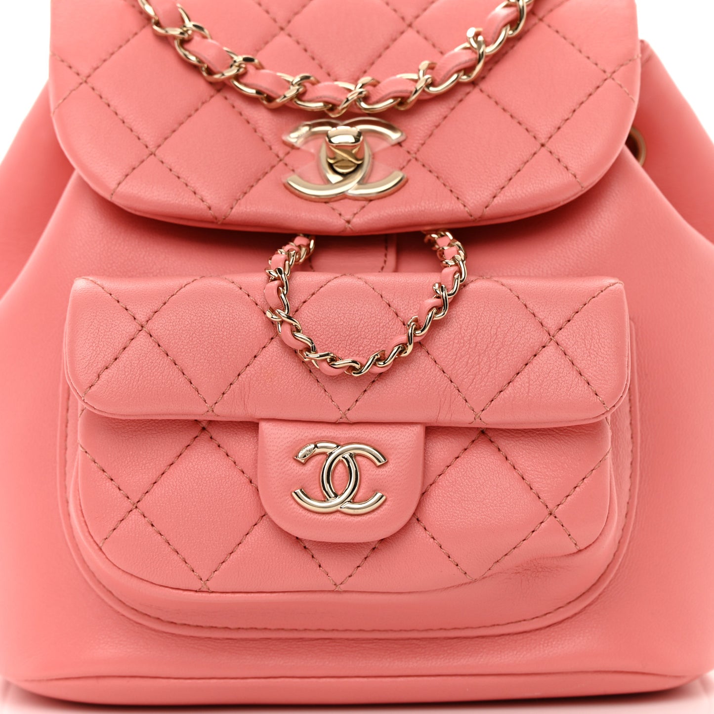 Lambskin Quilted Small Duma Drawstring Backpack Pink