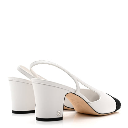Chanel Calfskin Cap Toe CC Slingback Pumps 38 Black White 4 of 10