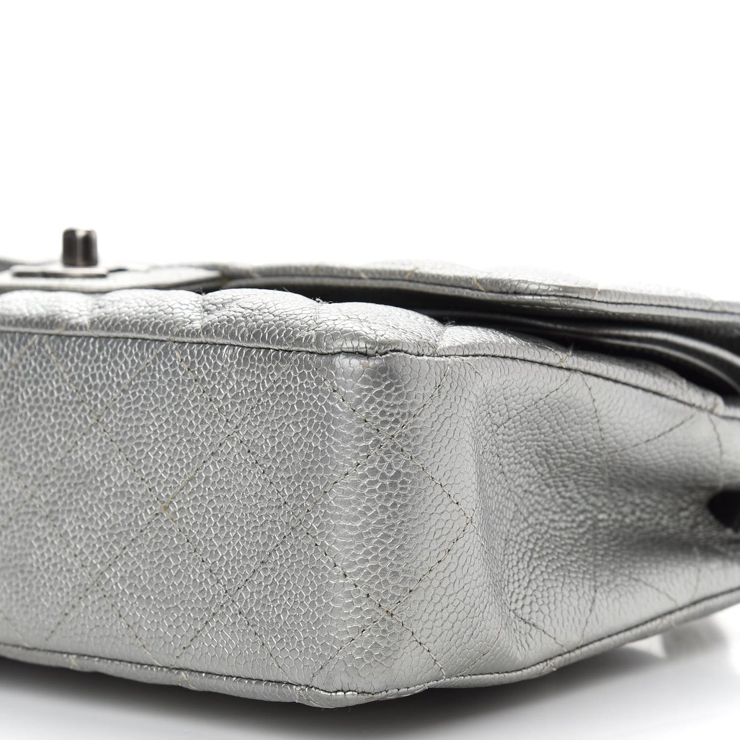 Metallic Caviar Quilted Medium Double Flap Silver