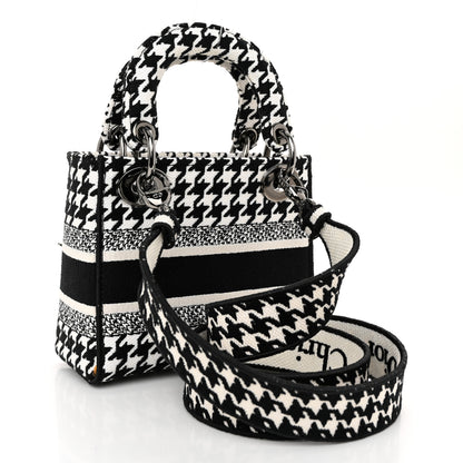 Christian Dior Canvas Houndstooth Embroidered Mini Lady D-Lite Black White 3 of 11