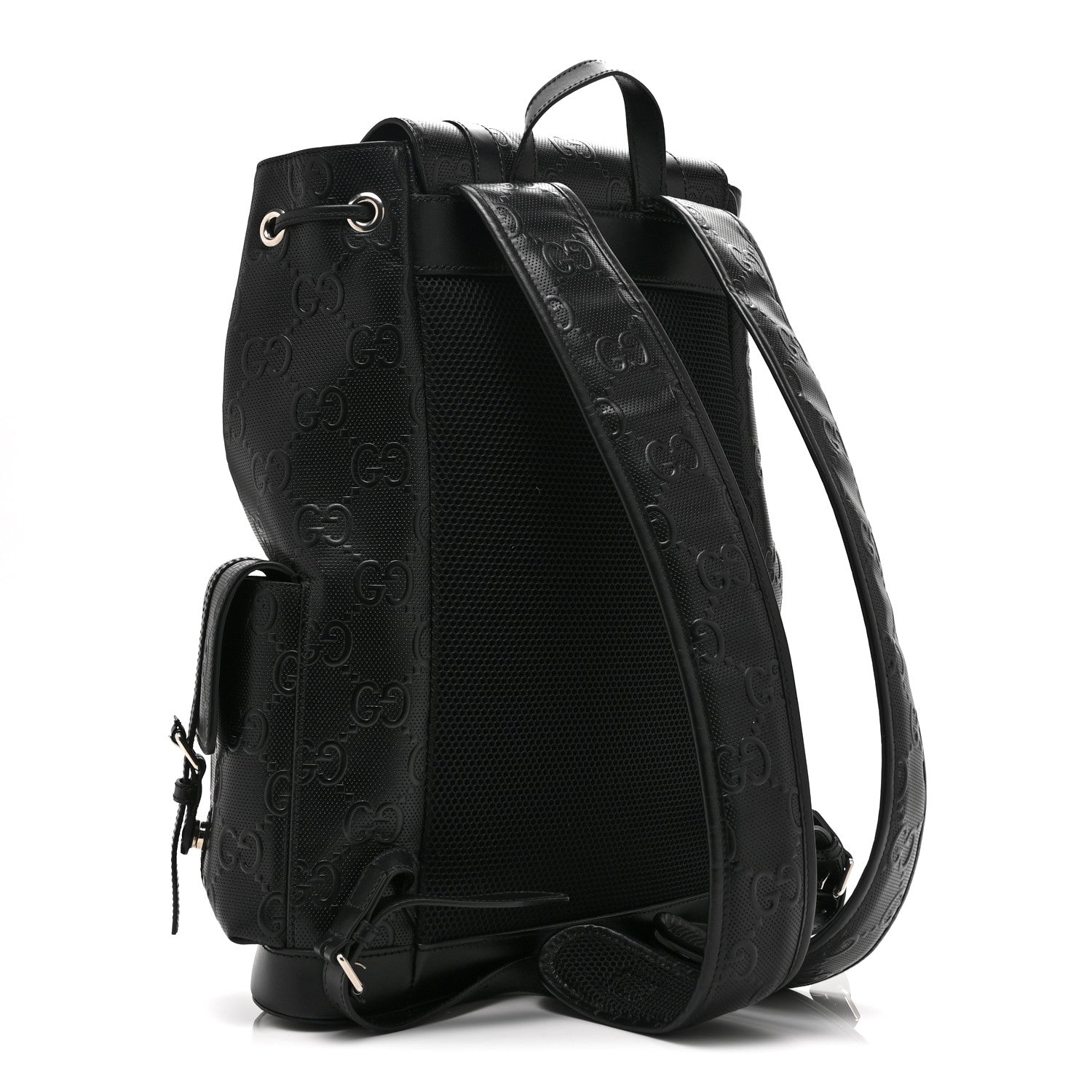 Gucci Calfskin GG Tennis Embossed Double Buckle Backpack Black 3 of 11
