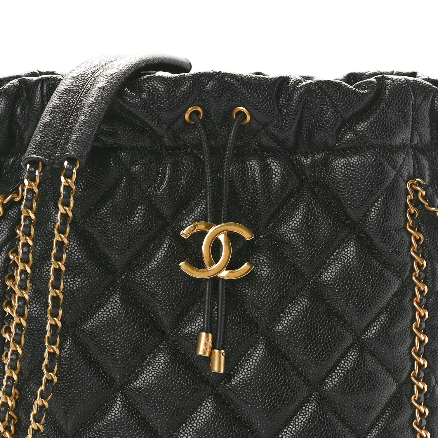 Chanel Caviar Quilted Chain Around Multi Chain Bucket Drawstring Bag Black 8 of 10
