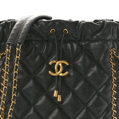 Chanel Caviar Quilted Chain Around Multi Chain Bucket Drawstring Bag Black 8 of 10