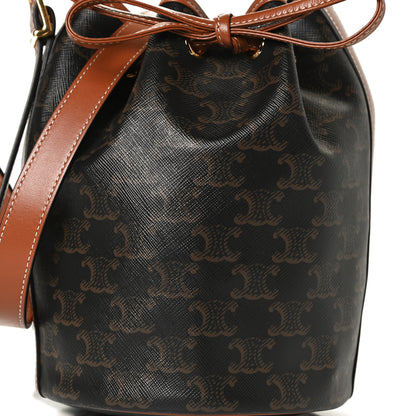 Celine Triomphe Canvas Calfskin Small Drawstring Bucket Bag Tan 8 of 13
