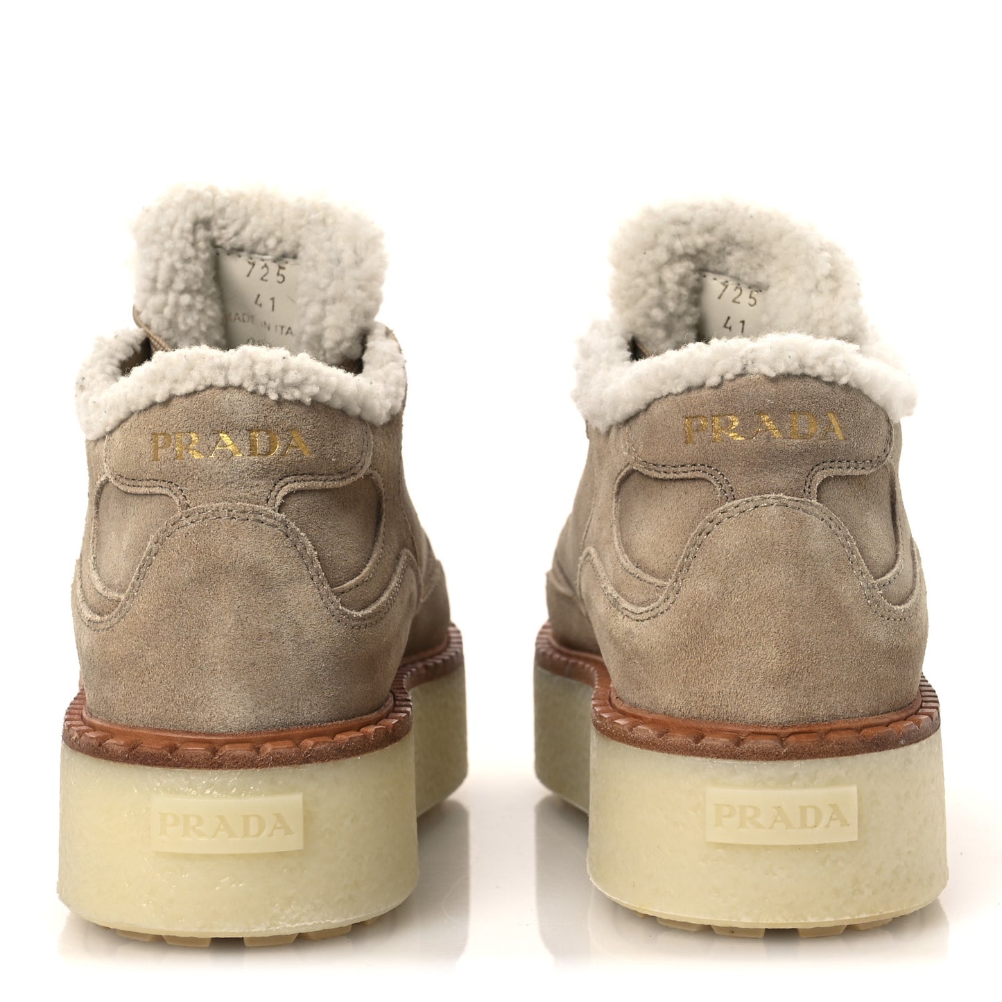 Suede Shearling Mid Top Sneakers 41 Ecru