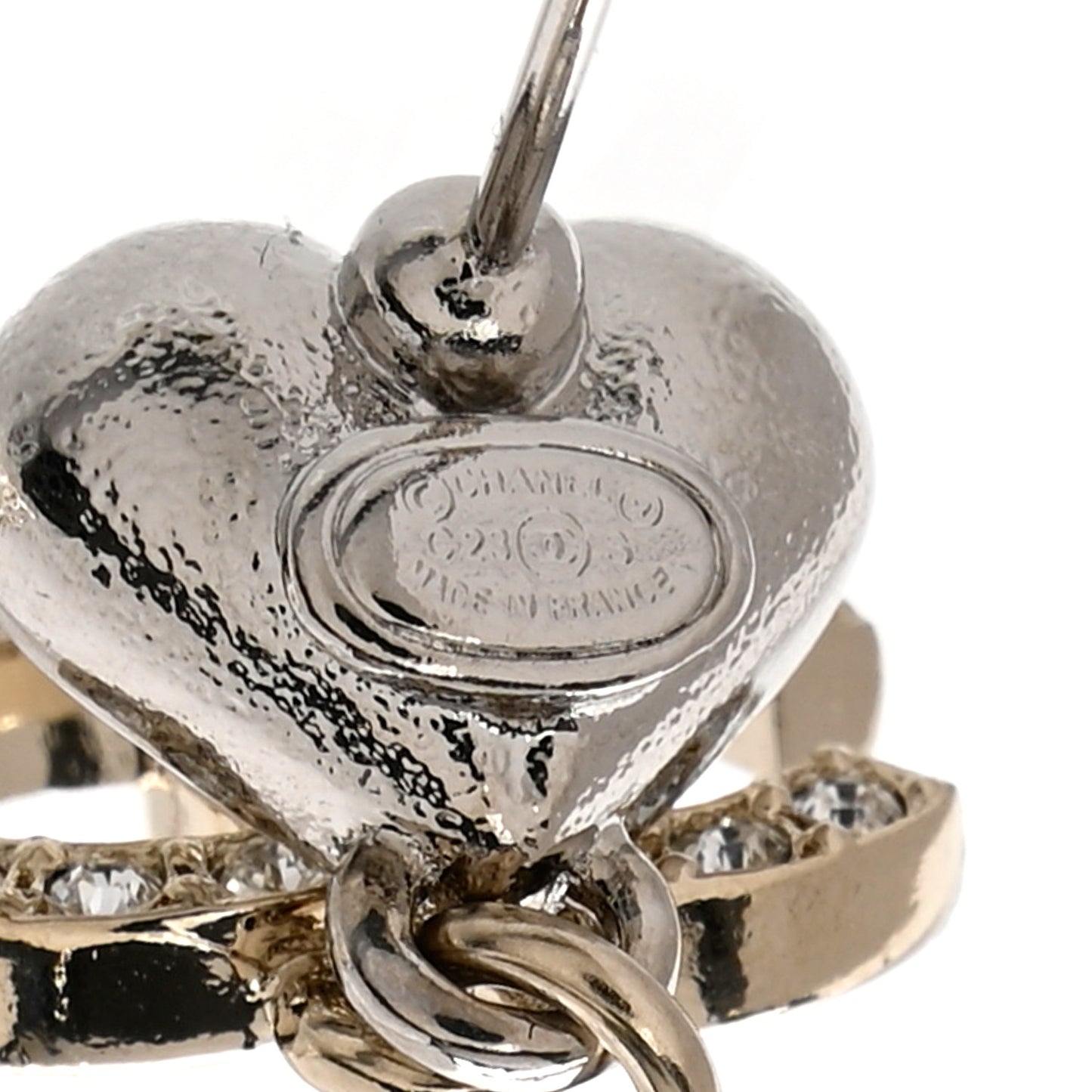 Crystal CC Heart Drop Earrings Gold Silver