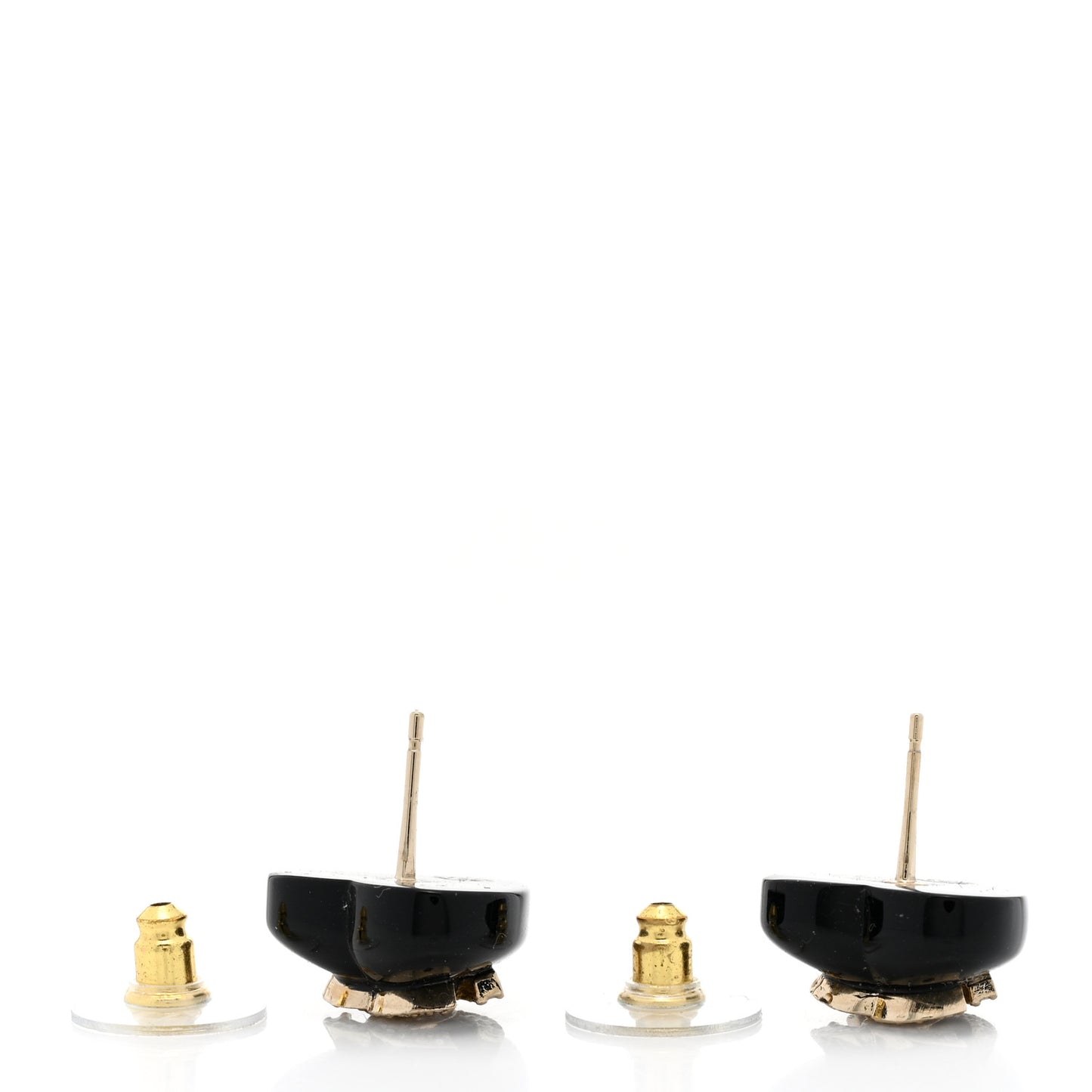 Resin Crystal CC Heart Earrings Black Gold