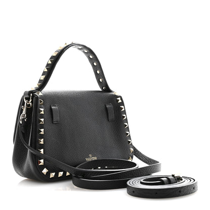 Valentino Garavani Grainy Calfskin Small Rockstud Top Handle Bag Black 3 of 11