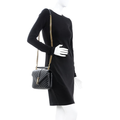 Saint Laurent Sheepskin Matelasse Chevron Monogram Medium College Bag Black 2 of 9