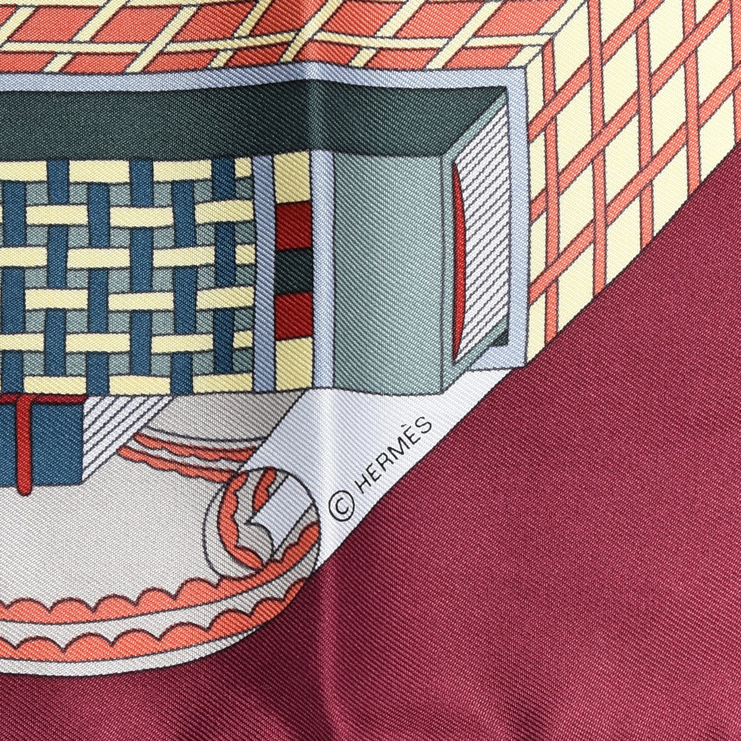 Hermes Silk Les Tresors D Un Artiste Scarf 90 Bordeaux Vert Blue 2 of 2