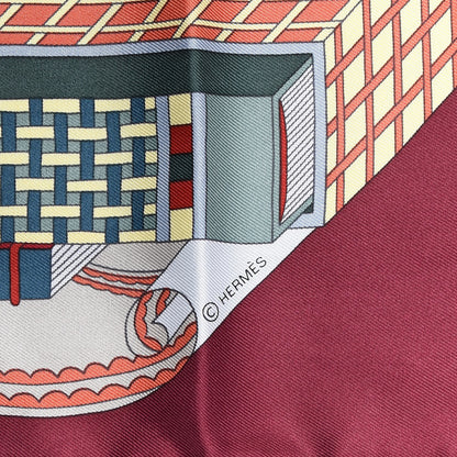Hermes Silk Les Tresors D Un Artiste Scarf 90 Bordeaux Vert Blue 2 of 2