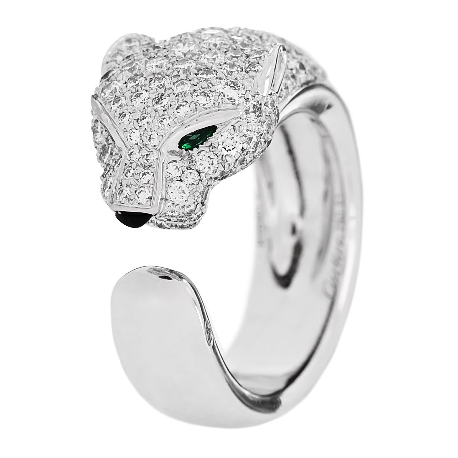 Cartier 18K White Gold Diamond Black Onyx Emerald Panthere De Cartier Ring 50 5.5 1 of 6