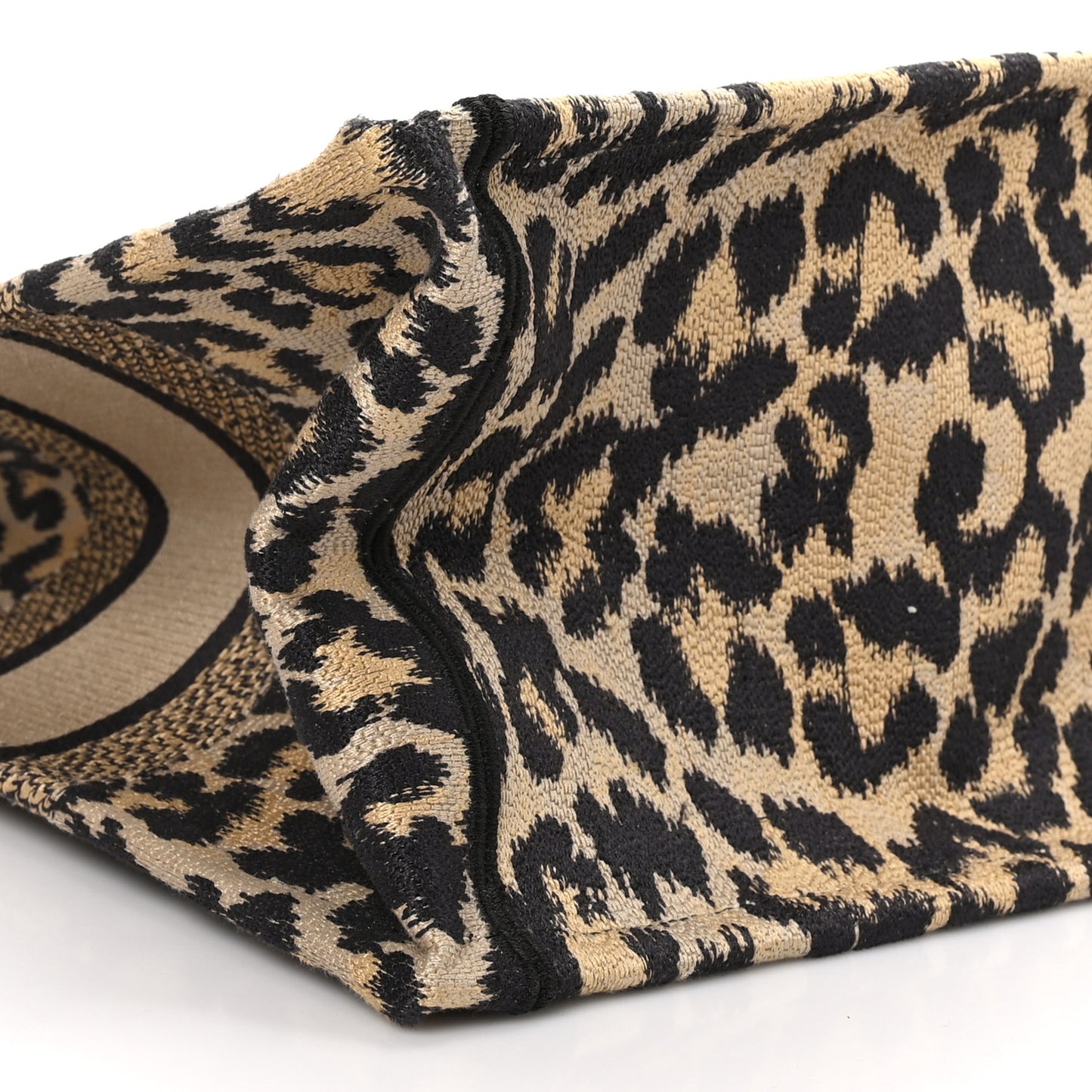 Canvas Mizza Embroidered Medium Leopard Book Tote Beige