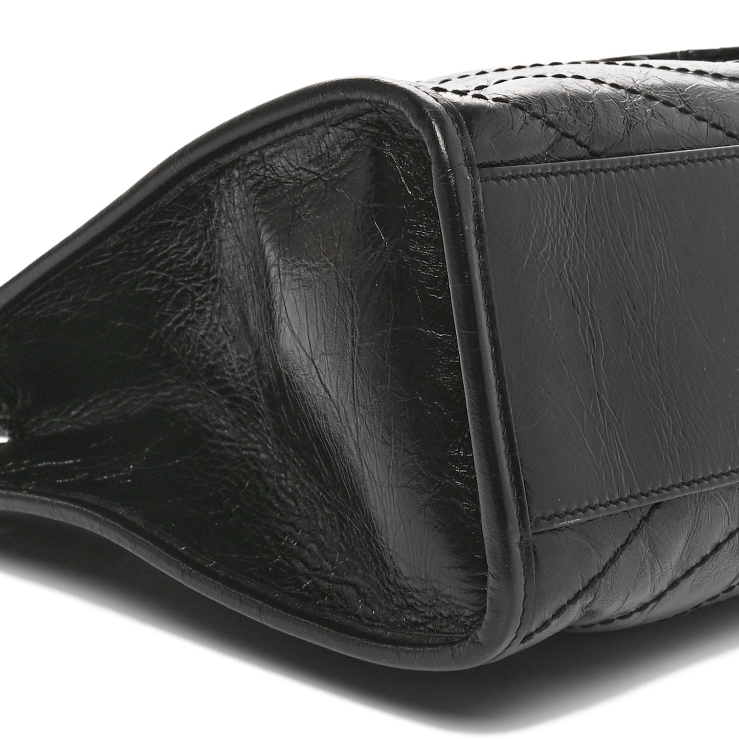 Crinkled Calfskin Matelasse Monogram Medium Niki Shopper Tote Black