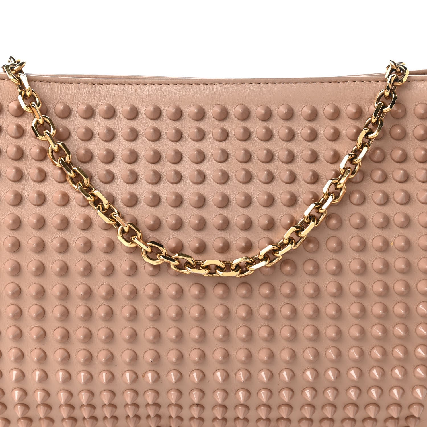 Christian Louboutin Calfskin Studded Loubiposh Chain Clutch Nude 10 of 11