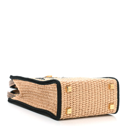 Fendi Straw Vitello Grace Cuoio Logo Braided Embroidered Mini Sunshine Shopper Natural Black 4 of 10