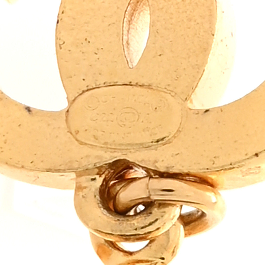 Chanel Crystal Pearl CC Drop Earrings Gold White 4 of 5
