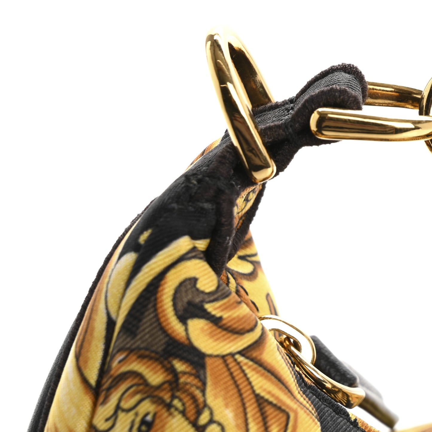 X VERSACE Silk Fendace Baroque Nano Fendigraphy Hobo Charm Black Gold