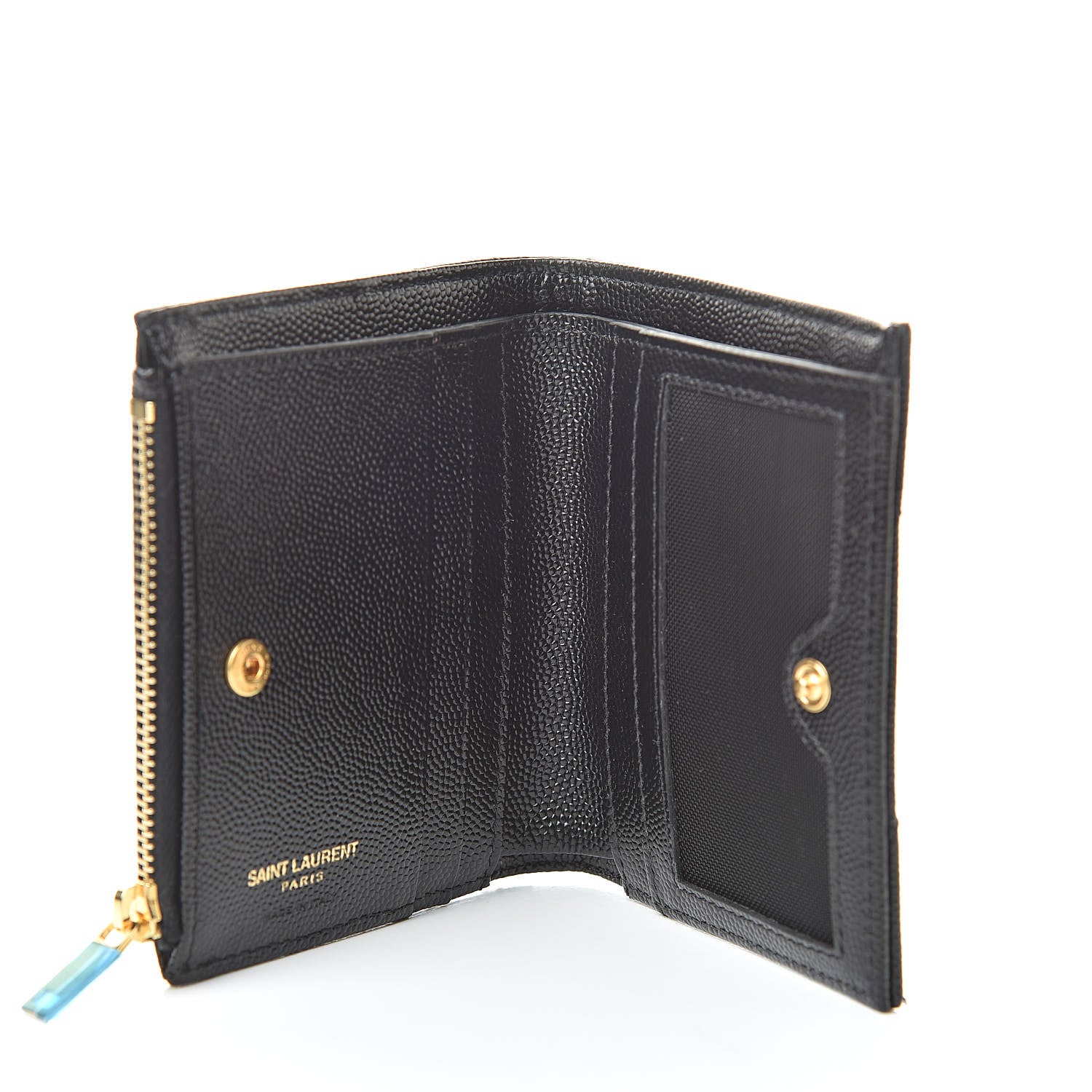 Saint Laurent Grain De Poudre Matelasse Chevron Monogram Zipped Card Case Black 5 of 8