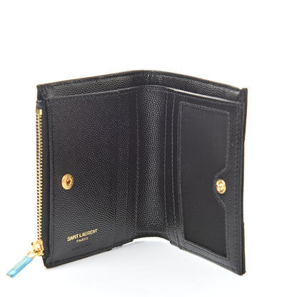 Saint Laurent Grain De Poudre Matelasse Chevron Monogram Zipped Card Case Black 5 of 8