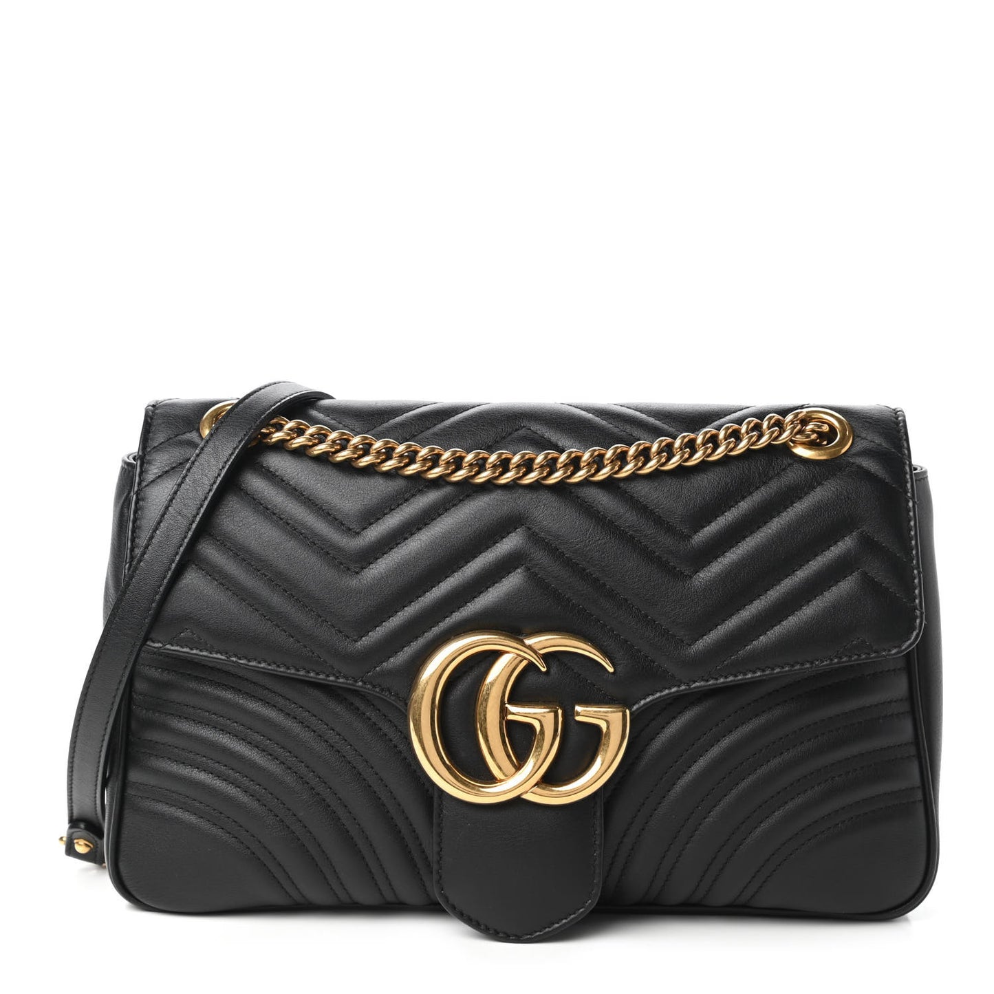Calfskin Matelasse Medium GG Marmont Shoulder Bag Black