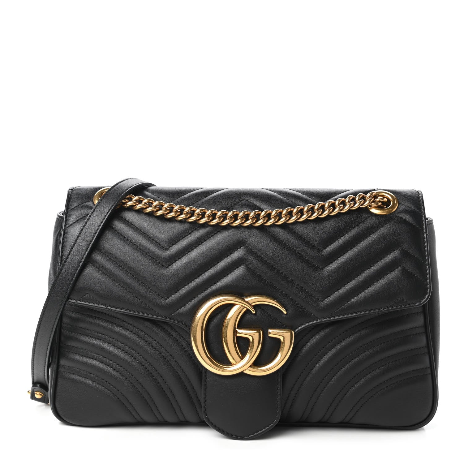 Gucci Calfskin Matelasse Medium GG Marmont Shoulder Bag Black 1 of 10