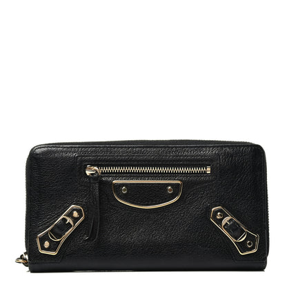 Balenciaga Chevre Gold Metallic Edge Hardware Continental Zip Around Wallet Black 1 of 3