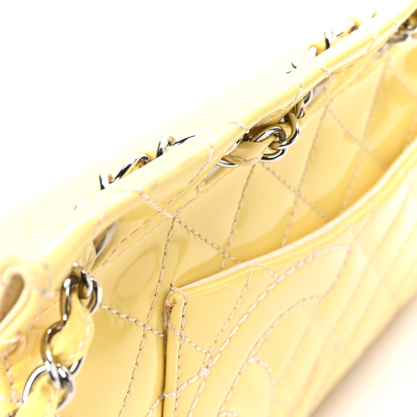 Patent Quilted Medium Diagonal CC Flap Yellow