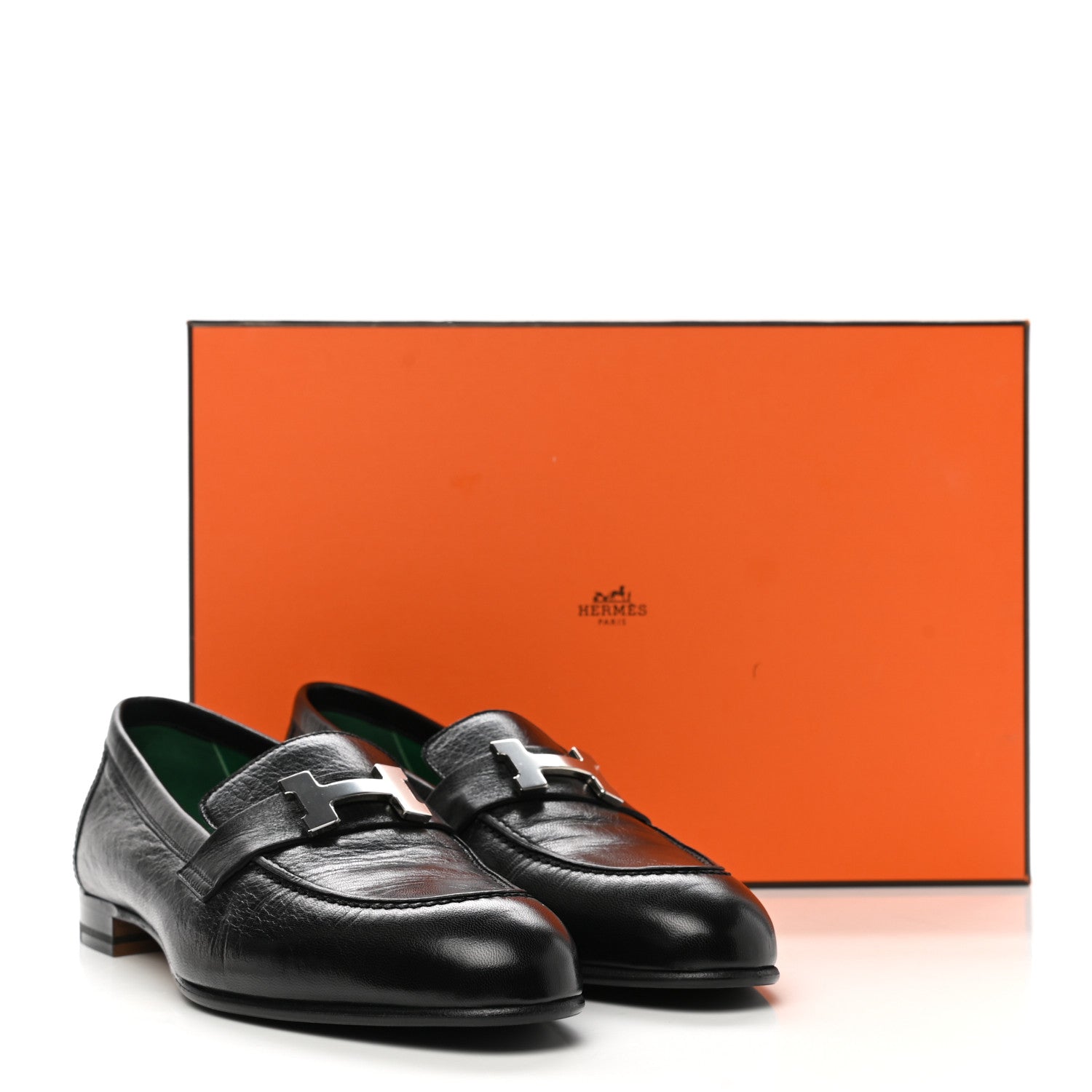 Hermes Goatskin Womens Paris Loafers 37.5 Black 8 of 8
