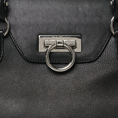Salvatore Ferragamo Calfskin Gancini Top Handle Satchel Black 7 of 11