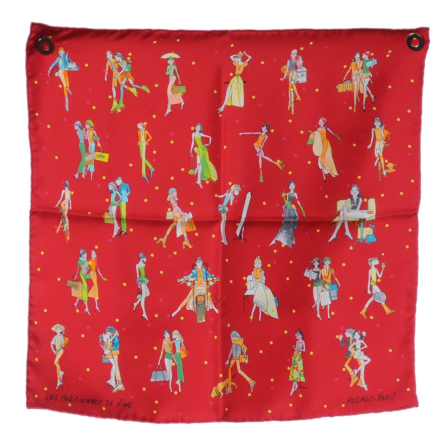 Silk Les Parisiennes De Kiraz Pocket Square Scarf Red