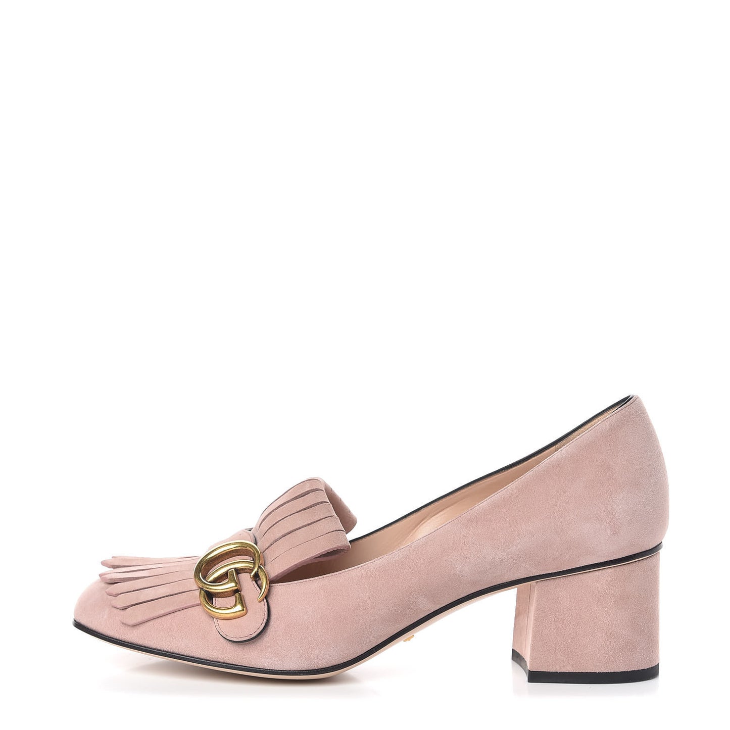 Kid Scamosciato GG Marmont Fringe 50mm Loafer Pumps 40 Crystal Pink