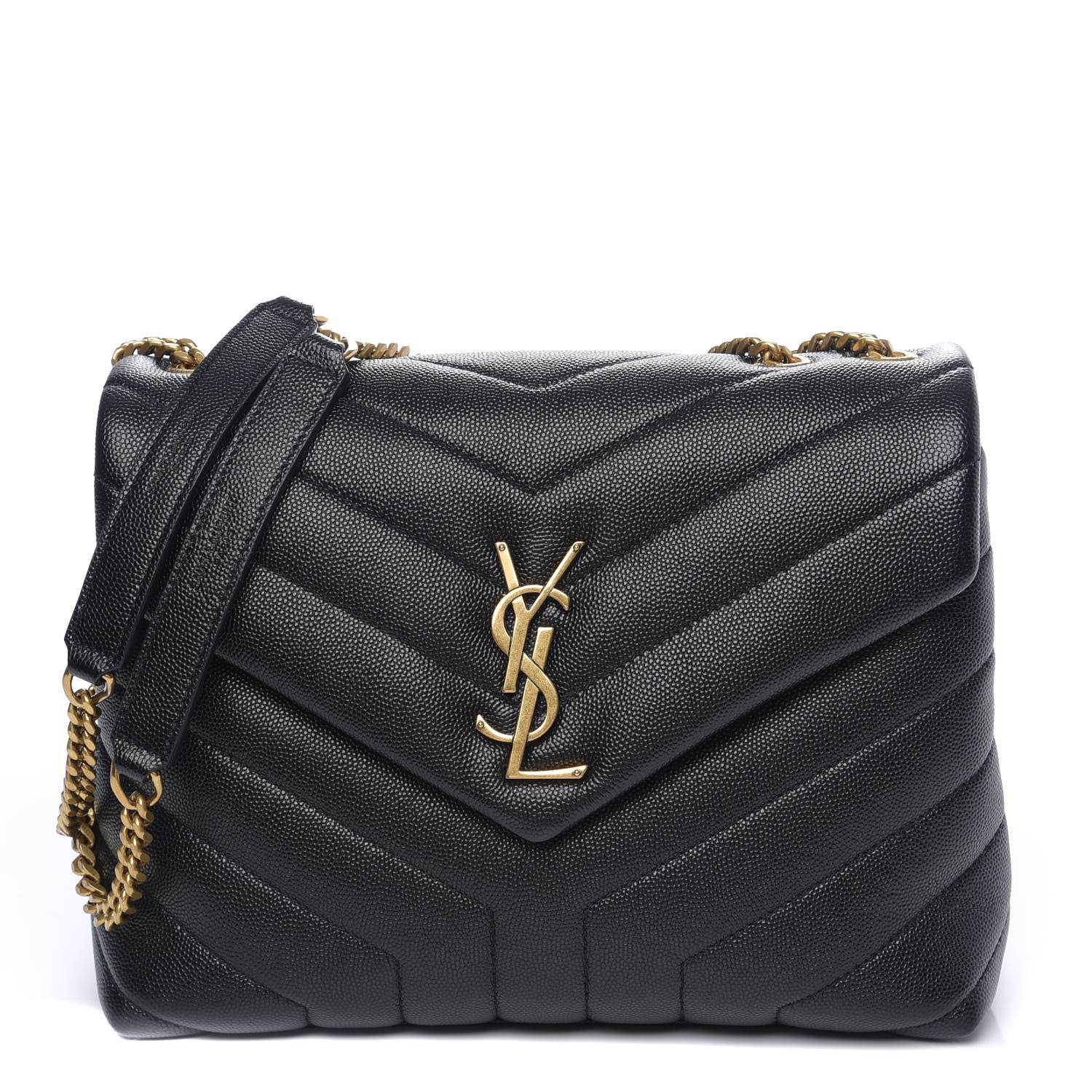 Saint Laurent Grain de Poudre Calfskin Y Quilted Monogram Small Loulou Chain Satchel Black 1 of 9