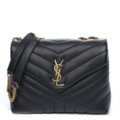 Saint Laurent Grain de Poudre Calfskin Y Quilted Monogram Small Loulou Chain Satchel Black 1 of 9