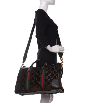 Gucci Velvet GG Monogram Textured Calfskin Web Medium Duffle Bag Brown Black 2 of 11