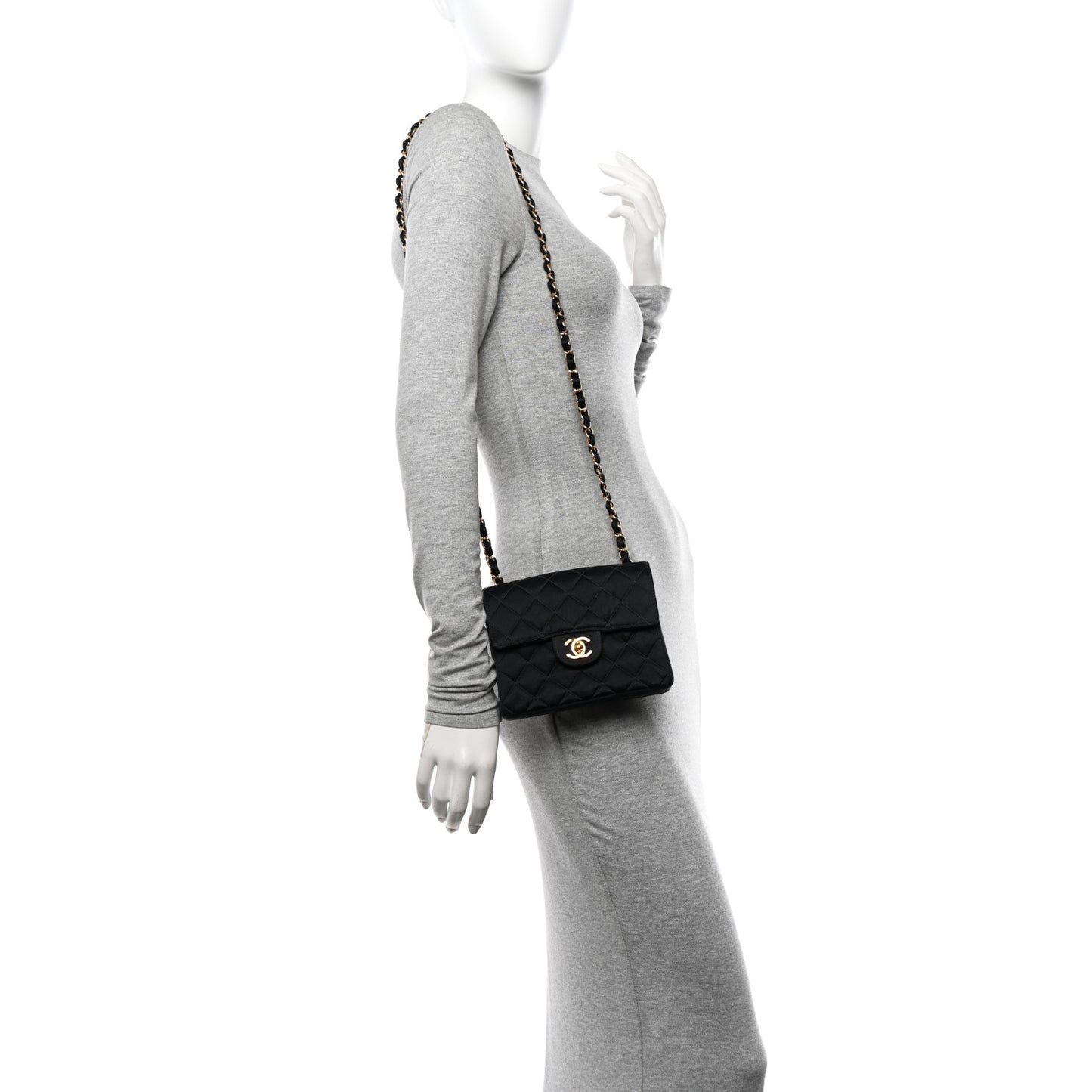 Satin Quilted Mini Square Flap Black