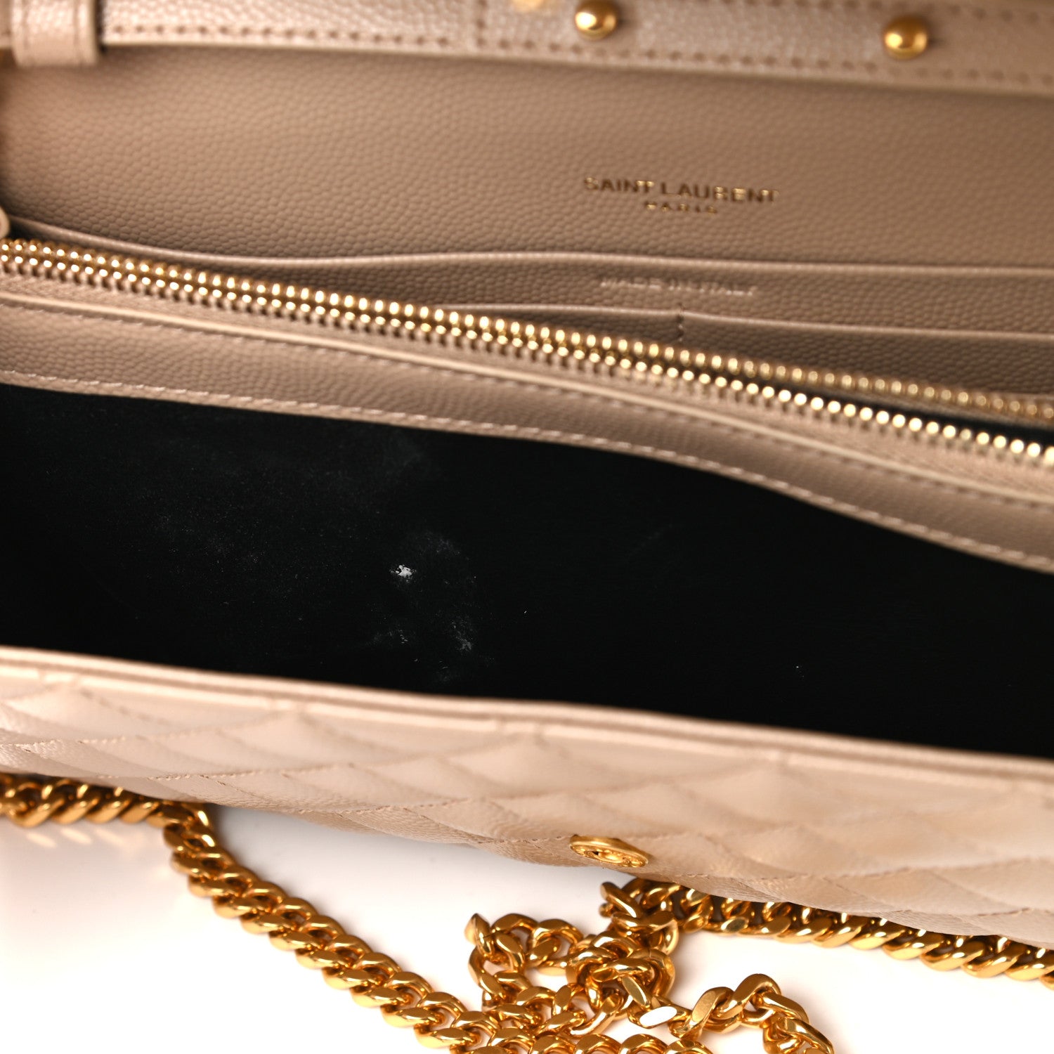 Saint Laurent Grain De Poudre Mixed Matelasse Triquilt Monogram Chain Wallet Dark Beige 9 of 9