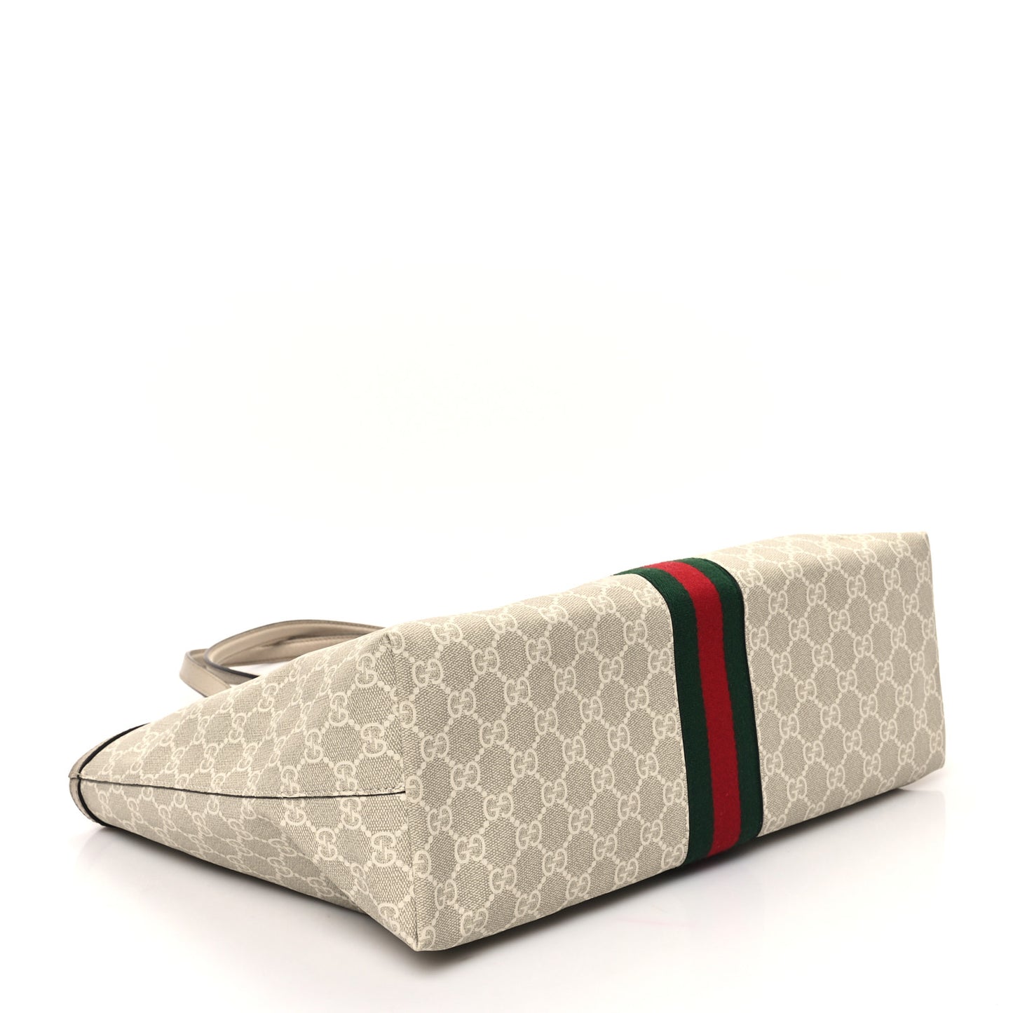 GG Supreme Monogram Textured Dollar Calfskin Web Medium Ophidia Shopping Tote Beige Mystic White Oatmeal