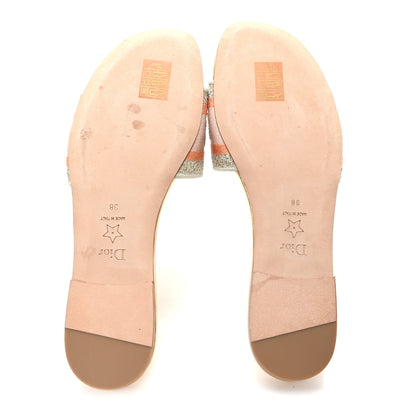 Christian Dior Canvas Lurex Embroidered Dway Flat Slide Sandals 38 Platinum 38 Platinum 6 of 10