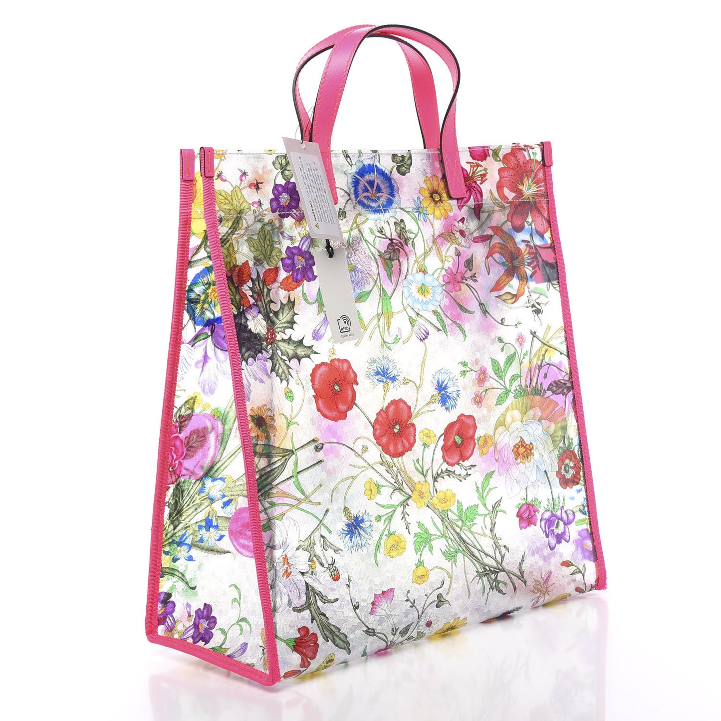 Calfskin Textured Vinyl Print Flora Tote Fluorescent Fuchsia