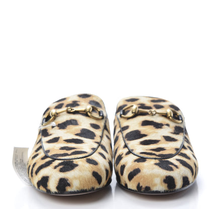 Gucci Calf Hair Leopard Print Womens Princetown Slippers 35.5 Naturale Black 2 of 9