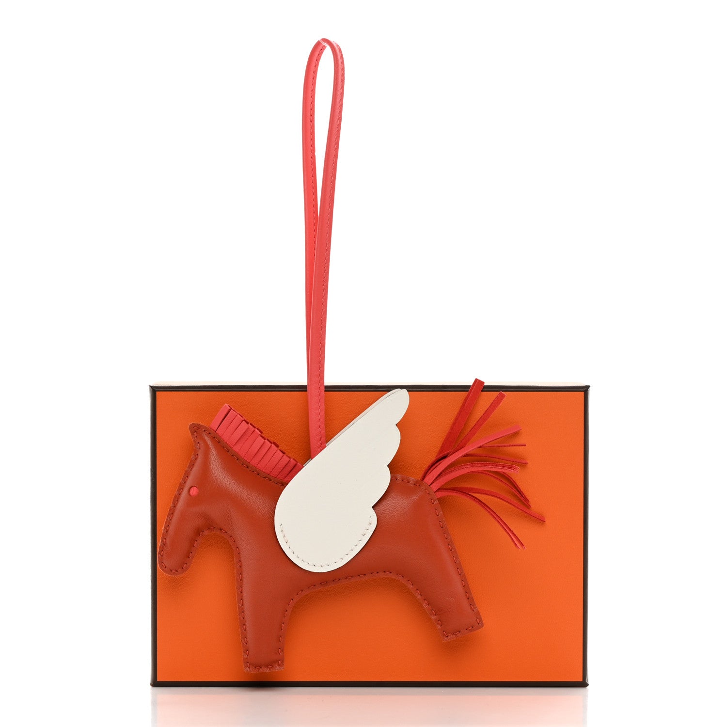 Hermes Milo Lambskin Grigri Rodeo Pegase Horse Bag Charm MM Orange Poppy Craie Terre Battue 5 of 5