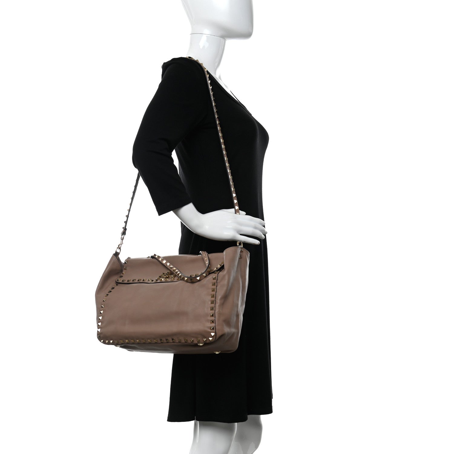 Valentino Garavani Vitello Rockstud Single Handle Flap Tote Beige 2 of 14