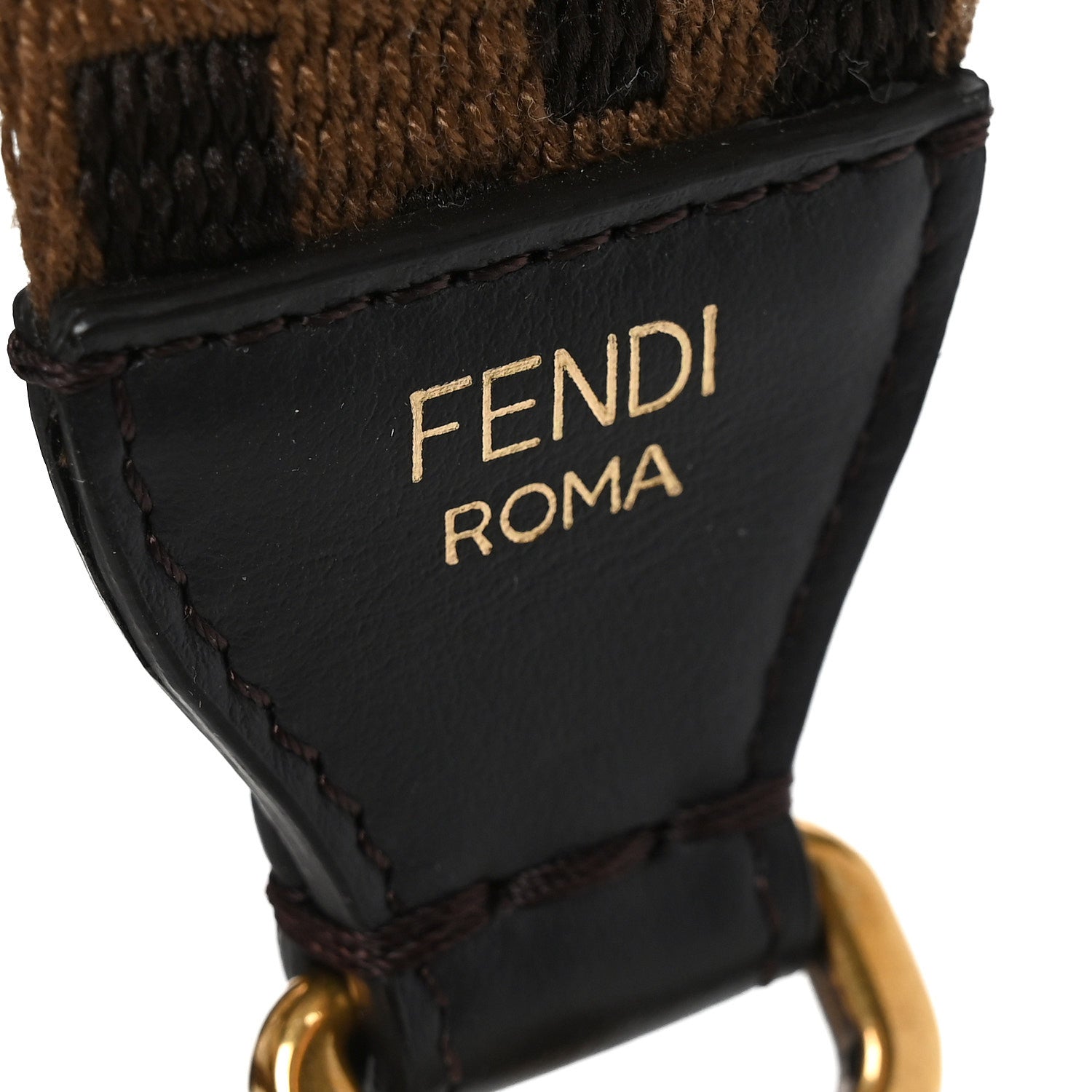 Fendi Ribbon Vitello Century FF 1974 Flat Studded Strap You Fango Marrone Ebano 3 of 4