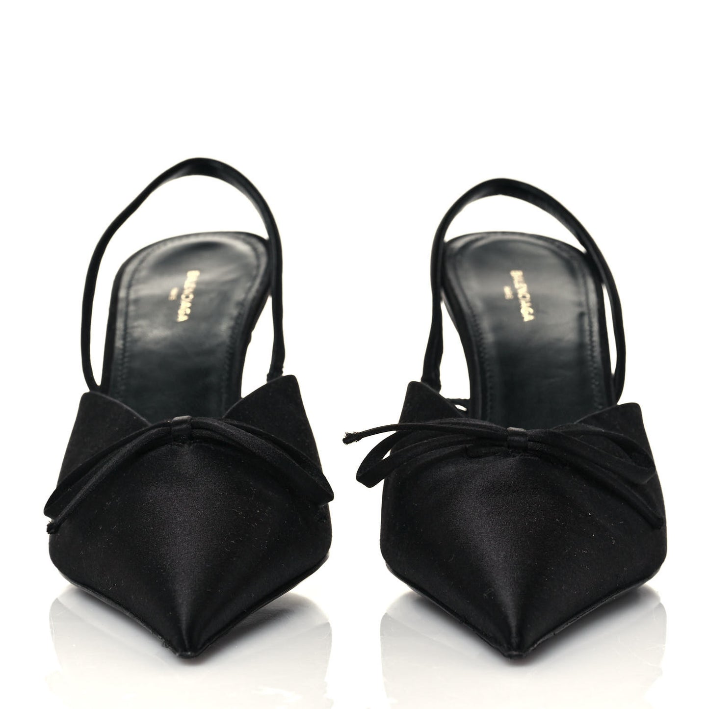 Satin Pointed Toe Knife Slingback Mules 38 Black