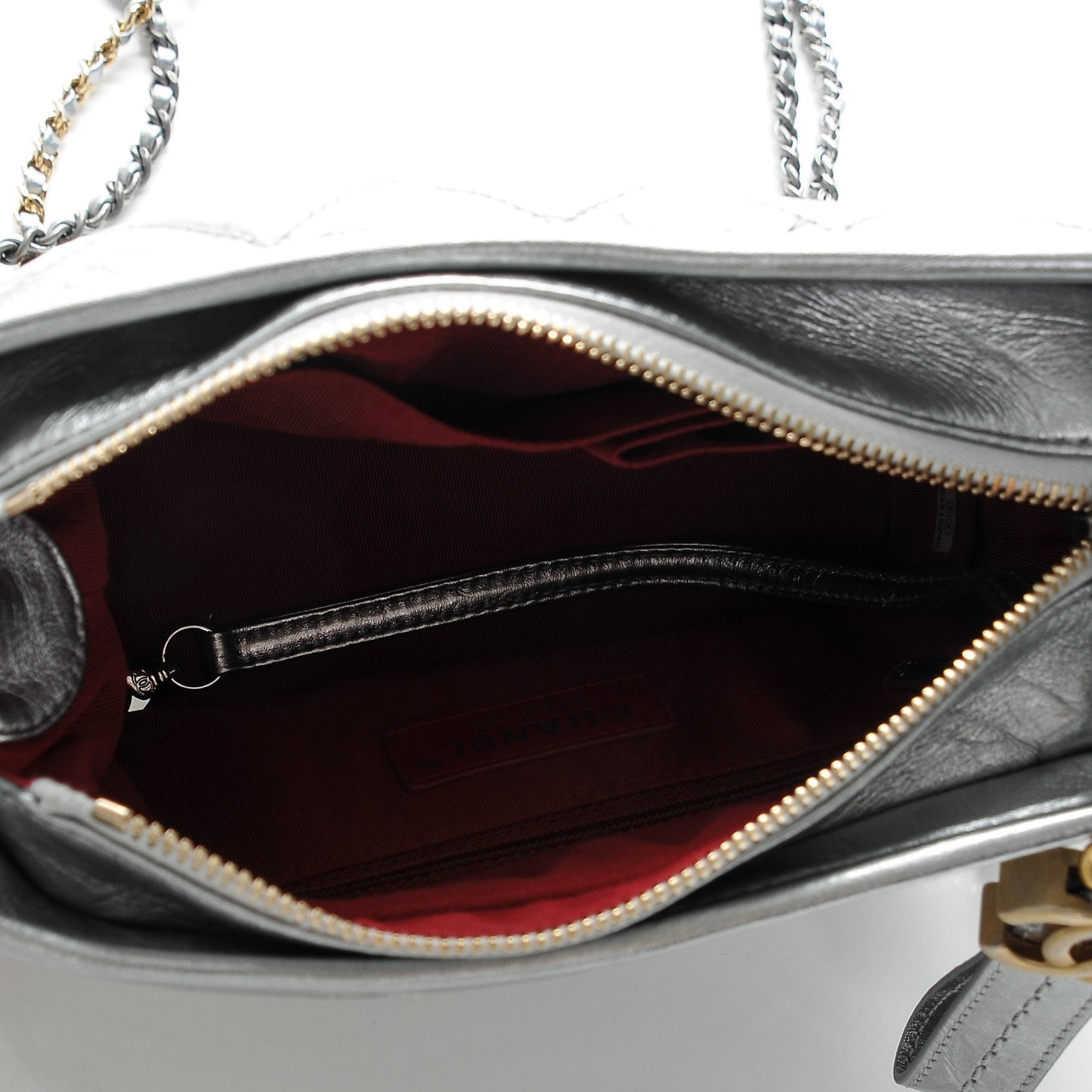 Metallic Aged Calfskin Quilted Small Gabrielle Hobo Silver