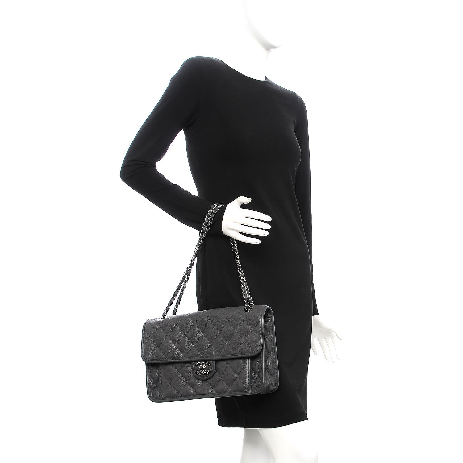 Chanel Caviar Quilted Large French Riviera Flap Dark Grey 2 of 9