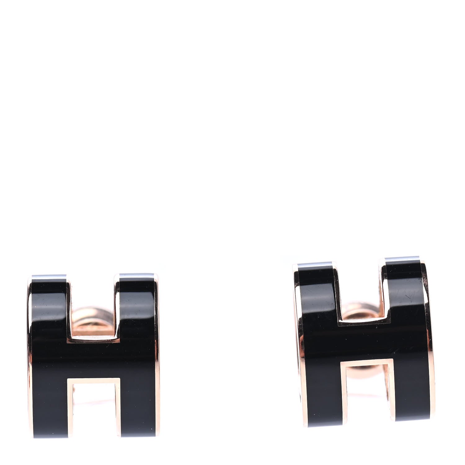 Hermes Rose Gold Lacquered Pop H Earrings Black 1 of 4